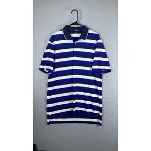 RLX Ralph Lauren Polo Shirt Mens Large Blue Stripe Golf Short Sleeve Casual